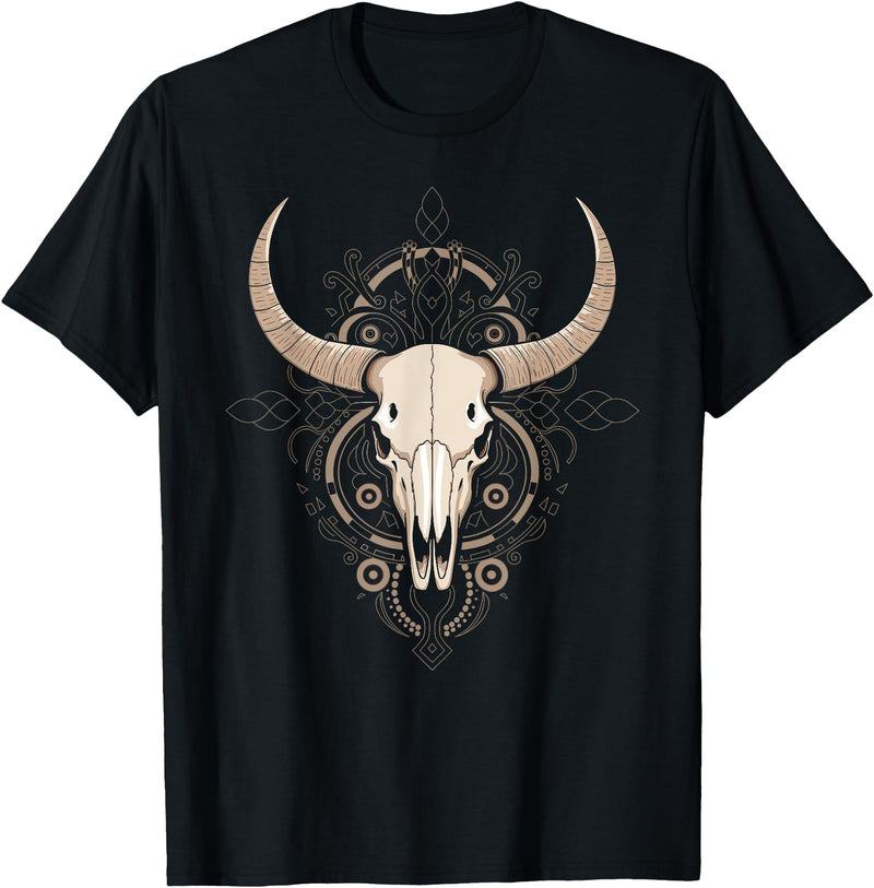 Distressed Texas Apparel Cow Skull Cowgirl Cowboy Vintage Men Woman T-Shirt - Black