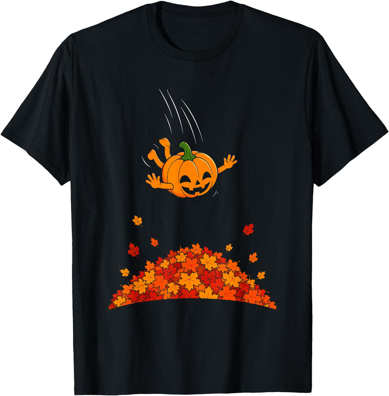 Pumpkin Dive Autumn Fall Season Gifts Pumpkin Dive Funny Fall Season Halloween Jumping Into Leaves T-Shirt - Black