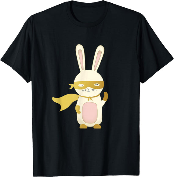Super Rabbit for Men Women and Children - the Golden Hero T-Shirt in Black