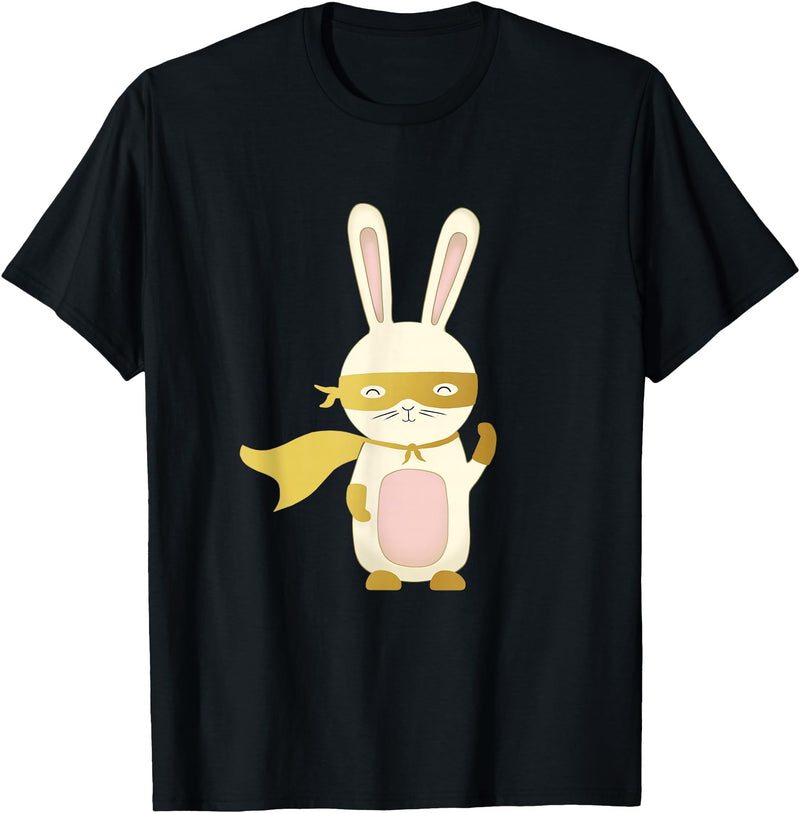 Super Rabbit for Men Women and Children - the Golden Hero T-Shirt in Black