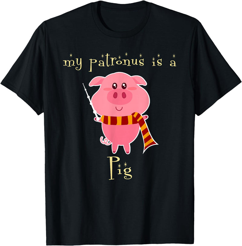 Pig Lovers Tee Co. My Patronus is a Pig Wizard Magic T-Shirt. - Black
