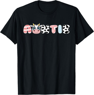Auntie Girl Birthday Matching Family Cow Farm Animal Aunt T-Shirt