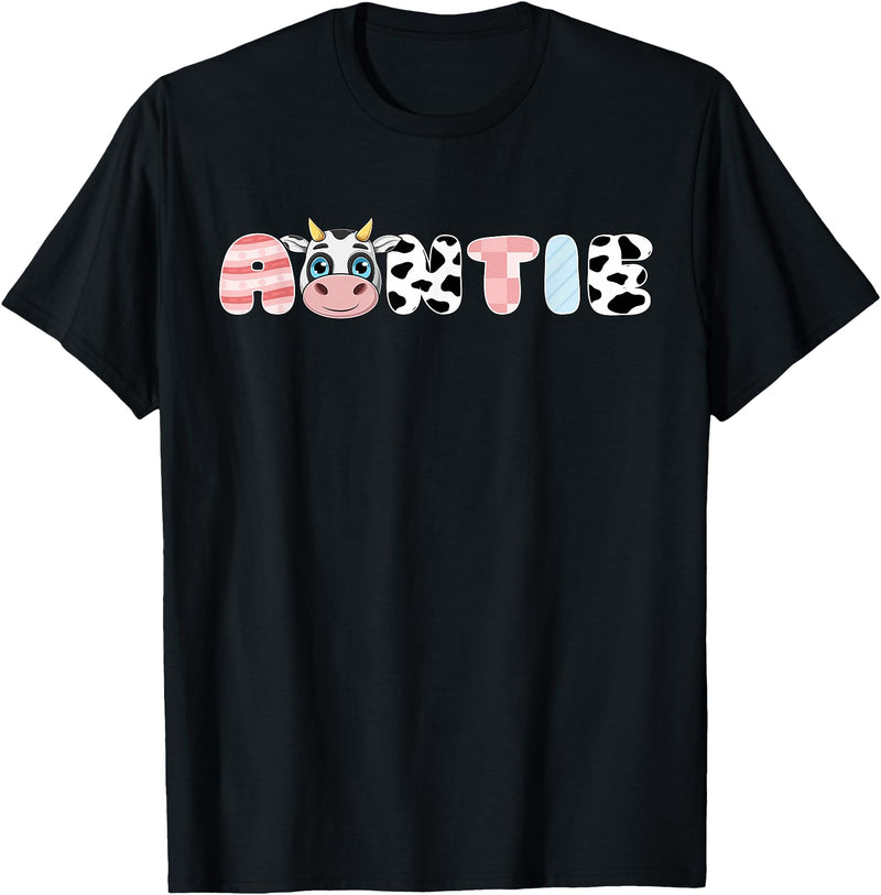 Cow Matching Family Outfit Costume Apparel Auntie Girl Birthday Matching Family Cow Farm Animal Aunt T-Shirt - Black