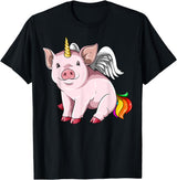 UnicornBreak Co. Piggycorn Pig Unicorn Pig Lovers T-Shirt - Black