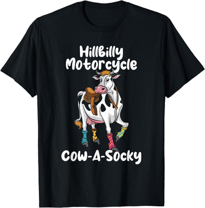 Funny Cow Hillbilly Motorcycle Cow a Socky T-Shirt
