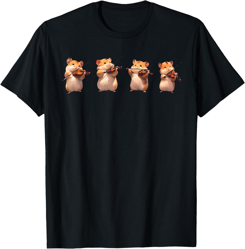Hamsters Playing The Violin Girl Women Hamster Lover T-Shirt - Black
