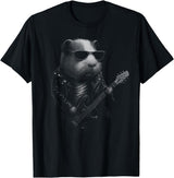 Funny Cavy Rock And Roll Pet Designs Guinea Pig Playing Guitar Rock Music Pet Lover T-Shirt - Black