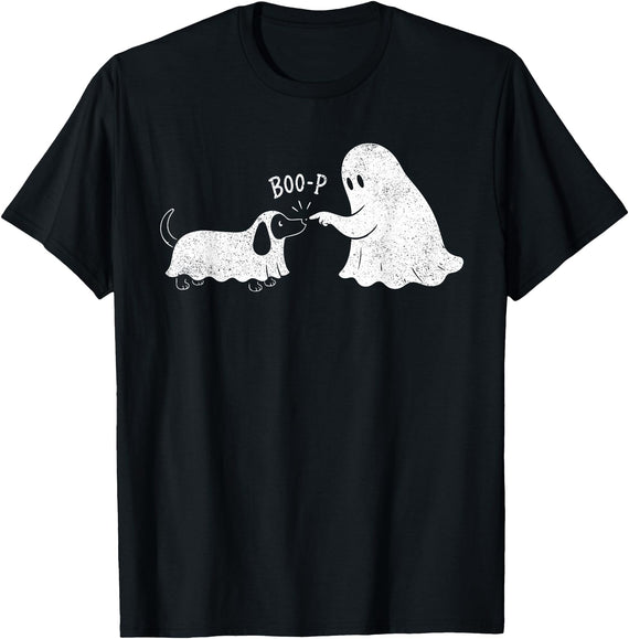Halloween Boo Ghost Dog Spooky Season Tees Funny Boop Boo Ghost Dog Spooky Season Halloween Costume T-Shirt - Black