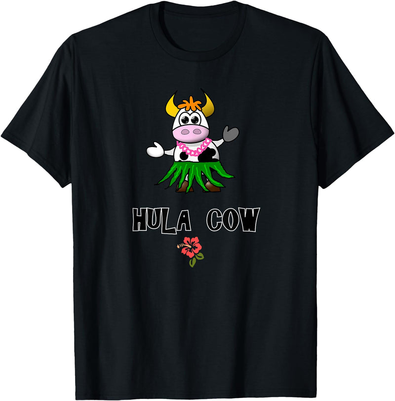 FUN DANCING ANIMALS GIFT T-SHIRTS Hawaiian Hula Dancing Cow, Funny Gift T Shirt, Dk T-Shirt - Black