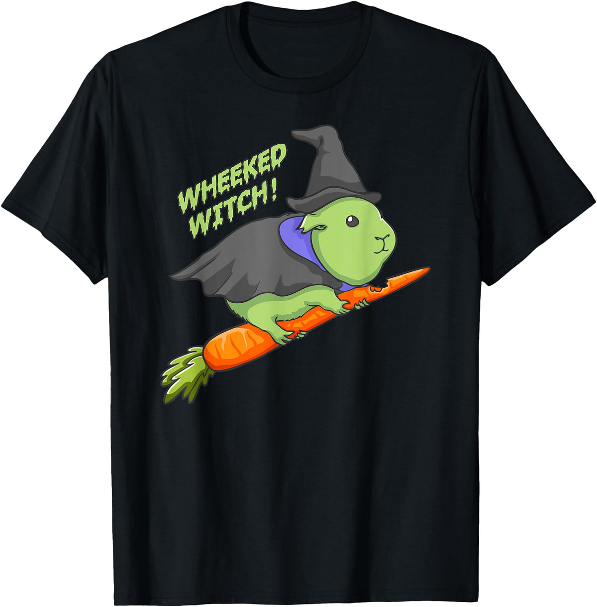 guineamerch Guinea Pig Wheeked Witch Halloween T-Shirt - Black