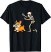 Funny Skeleton Chasing Dog Corgi Halloween Dog Funny Skeleton Chasing Corgi Dog T-Shirt - Black