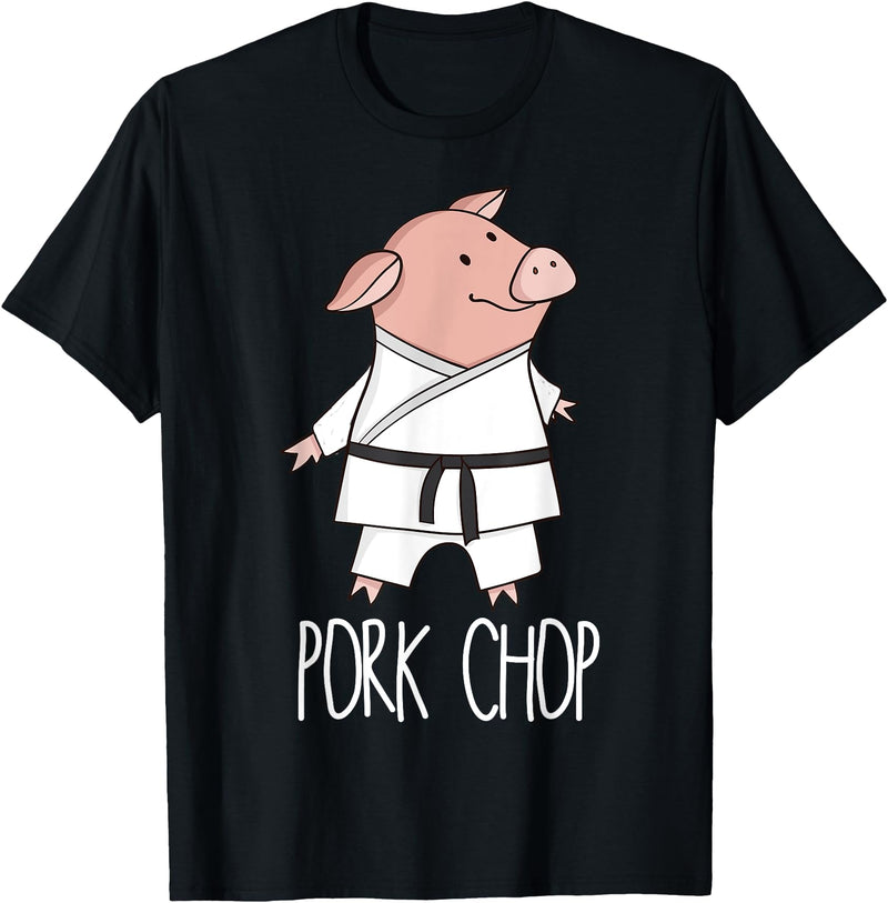 Funny Pig Pun Shirts Pork Chop - Funny Pig Animal Pun Karate T-Shirt - Black