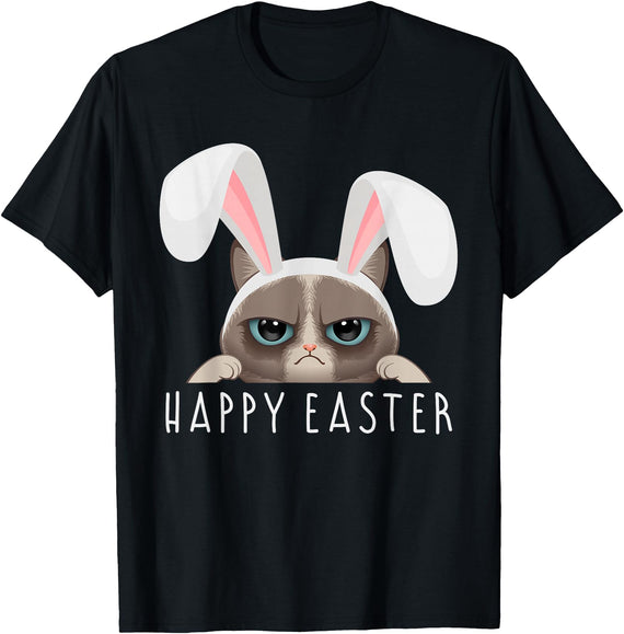 Happy Easter Bunny Funny Pajama Dress Cat Party Cute Rabbit T-Shirt in Black