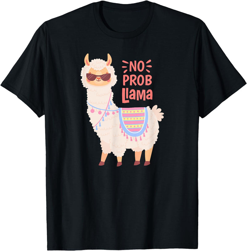 Llama & Alpaca Shirts, Cute Llama & Alpaca Outfit No ProbLlama Shirt, No Problama Shirt, Funny Alpaca Llama T-Shirt - Black