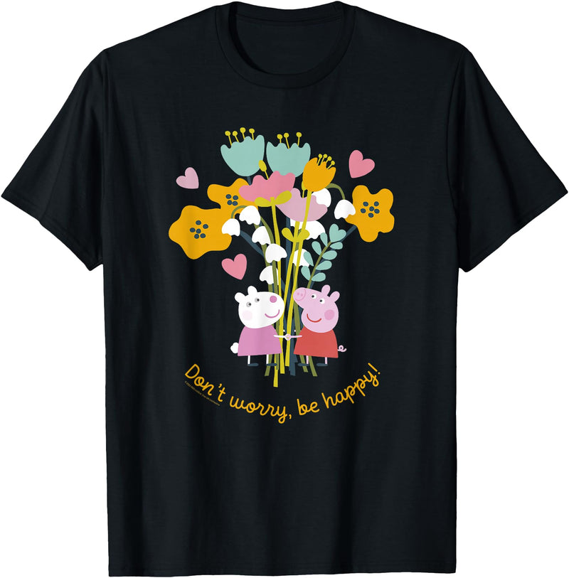 Peppa Pig Don't Worry Be Happy Floral Logo T-Shirt - Black