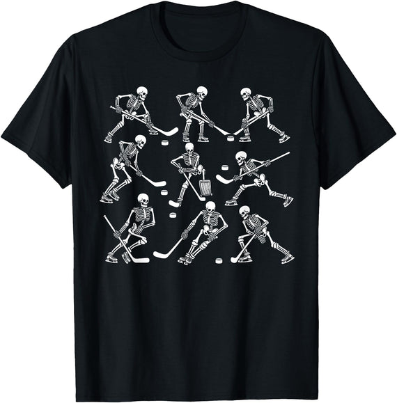 Funny Halloween Hockey Skeletons Play Hockey Boys Kids T-Shirt - Black