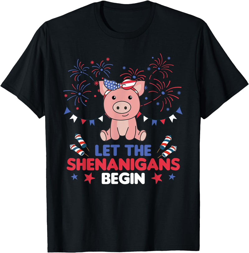 Fourth Of July - Cute Animals America 4th Of July American Pig Kids USA Pig T-Shirt - Black