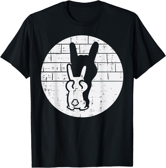 Easter Bunny Shadow Rock Hand Rabbit Rocker Boys Kids Men T-Shirt in Black