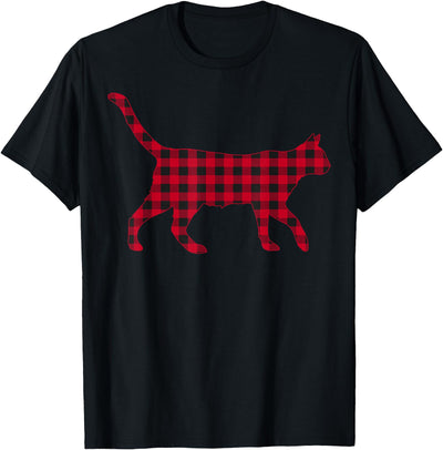 Plaid Reindeer Matching Family Christmas Red Cat Christmas T-Shirt