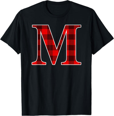 Cow Buffalo Plaid Forever Monogram Letter'm Matching Holiday T-Shirt