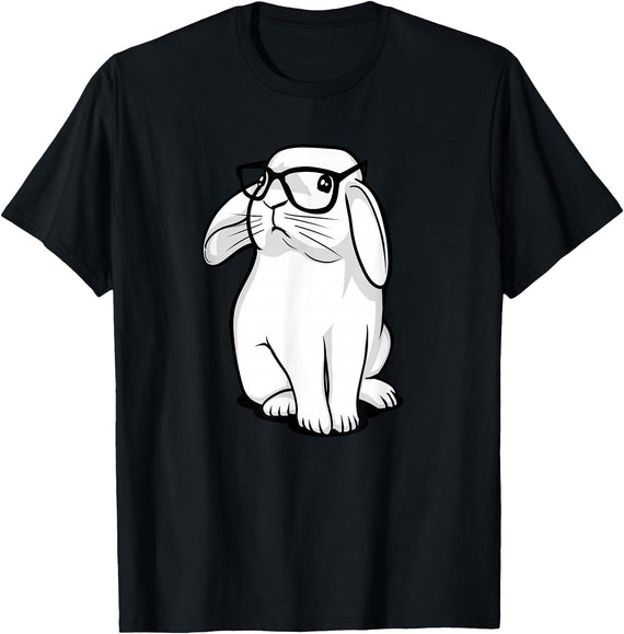 Rabbit Hipster Rabbit Nerd Cute Rabbit Funny Kids Boys Girls T-Shirt in Black