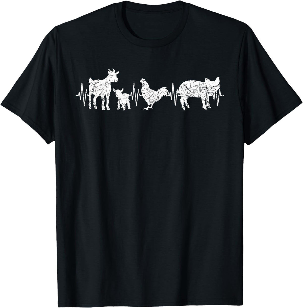 Farmer Farm Animal Lover Gifts Goat Chicken Pig Agriculture Heartbeat Farm Animals T-Shirt - Black