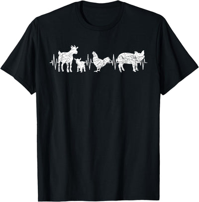 Goat Chicken Pig Agriculture Heartbeat Farm Animals T-Shirt