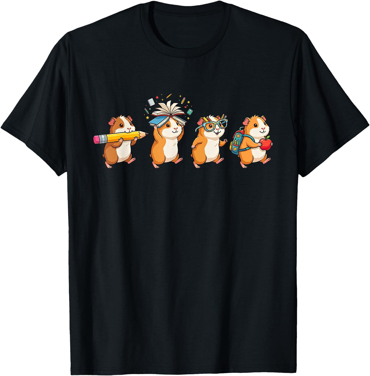 Cute Guinea Pig Lovers First Day of School Costume Funny Guinea Pig Back to School Teacher Student T-Shirt - Black