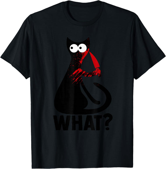 Funny Murder Cat Halloween Shirts Men Women Gift Cute Crazy Murderous Black Cat What With Knife Halloween Tee Men Women