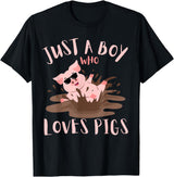 Funny Pig Lover Farm Animals Just A Boy Who Loves Pigs sunglasses In the Mud Kids Boy T-Shirt - Black
