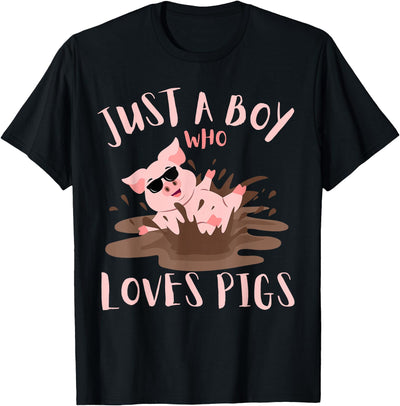 Just A Boy Who Loves Pigs sunglasses In the Mud Kids Boy T-Shirt