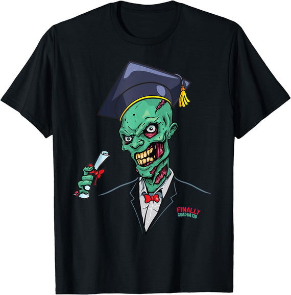 Halloween Funny Zombie Gifts For Kids & Adults Finally Graduated Halloween Senior Zombie Graduation Party T-Shirt - Black