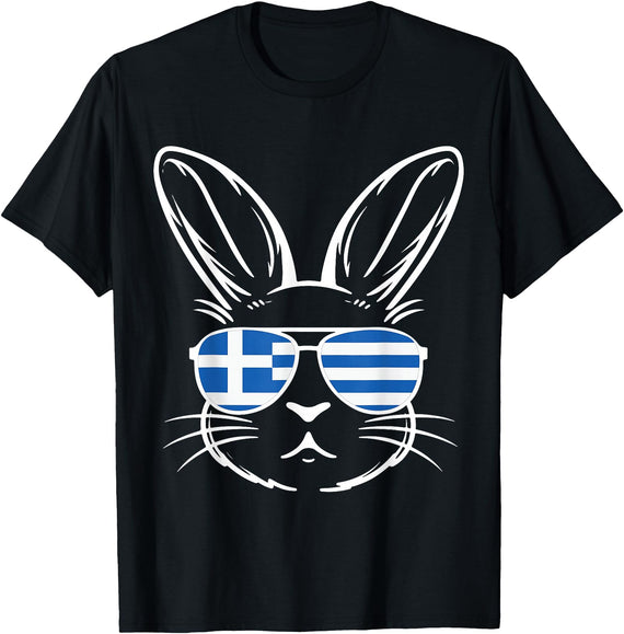 Greek Flag of Greece Orthodox Easter Rabbit Greek Easter T-Shirt in Black