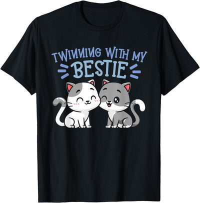 Twins Day Matching Twin Tee Friendship Twinning Bestie Friends Matching Cat T-Shirt