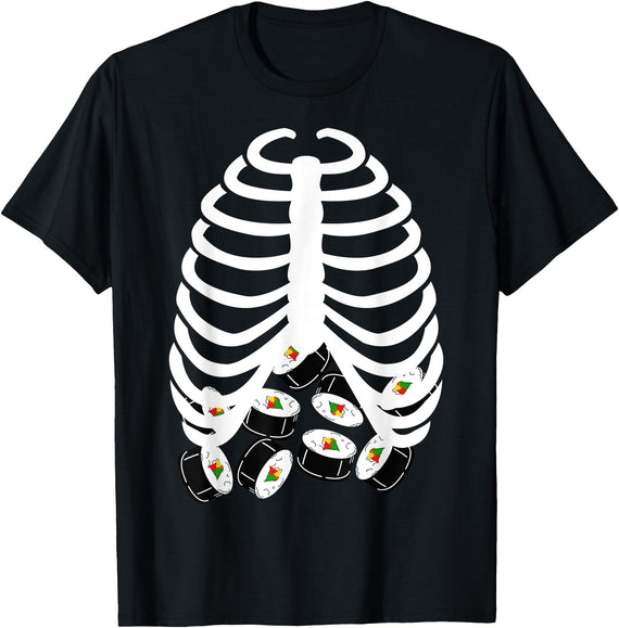 Halloween Sushi Costumes Co. Halloween Adult Youth Kids Costume Rib Cage Skeleton Sushi T-Shirt - Black