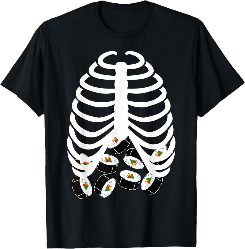 Halloween Sushi Costumes Co. Halloween Adult Youth Kids Costume Rib Cage Skeleton Sushi T-Shirt - Black