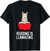 The Llama And Alpaca Lover Funny Llama Lover Reading Is Llamazing Bookworm Llama T-Shirt - Black