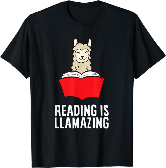The Llama And Alpaca Lover Funny Llama Lover Reading Is Llamazing Bookworm Llama T-Shirt - Black