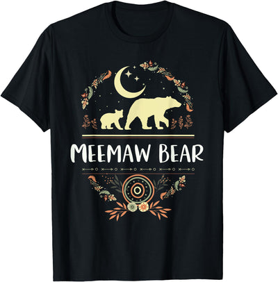 Meemaw Bear Floral Matching Family Funny Grandma Bear Boho T-Shirt