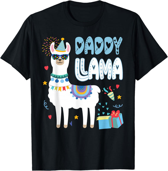 Family Matching Llama Birthday Party Supplies Daddy Llama Dad Of The Birthday Boy Girl Llama Birthday T-Shirt - Black