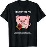 Cute Chinese Zodiac Lunar New Year Tees Year of The Pig Chinese Zodiac Lunar New Year T-Shirt - Black