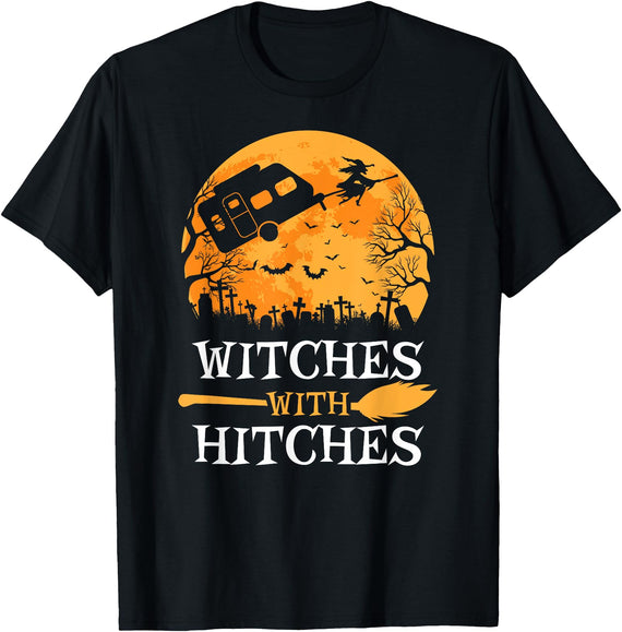 Great Halloween Gifts Tees. Witches With Hitches Funny Halloween Camping Gift Camper T-Shirt - Black