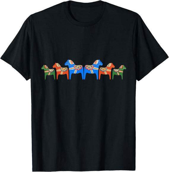 Sweprints Dala Horses - Traditional Swedish design T-Shirt - Black