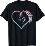 Horse Girl Designs Women I Love My Horses Riding Heart With Horse Head For Horseback Riding Horse T-Shirt - Black