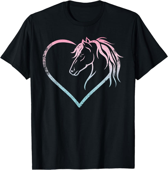 Horse Girl Designs Women I Love My Horses Riding Heart With Horse Head For Horseback Riding Horse T-Shirt - Black