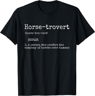 Horse By Design Tee Company Horse Gifts for Women Men Funny Equestrian Horse-trovert T-Shirt - Black