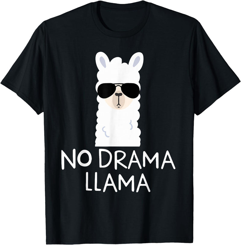 No Drama No Pob-Llama Alpaca Gifts No Drama Llama Alpaca with Sunglasses Llama Lovers Gift T-Shirt - Black