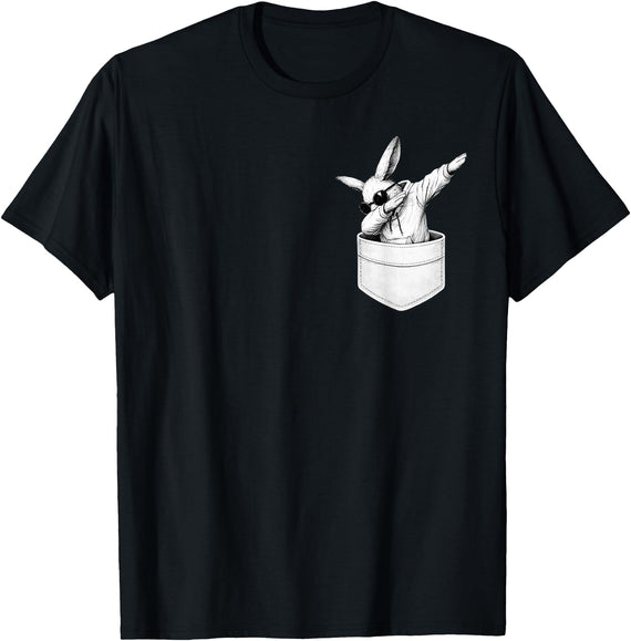 Easter Day Bunny in Pocket Cool Rabbit Men Women Kids T-Shirt in Black