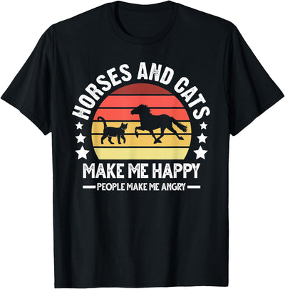 Cat Lover Gift Horses and cats make me happy Cats T-Shirt