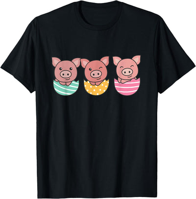 Happy Easter Cute Pig At Easter With Easter Eggs T-Shirt
